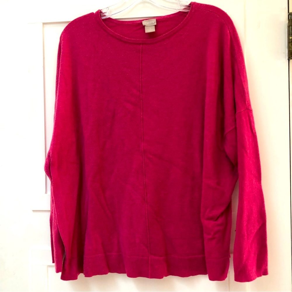 Chicos Hot pink soft stretchy wide Crewneck barbiecore long sleeve tunic XL